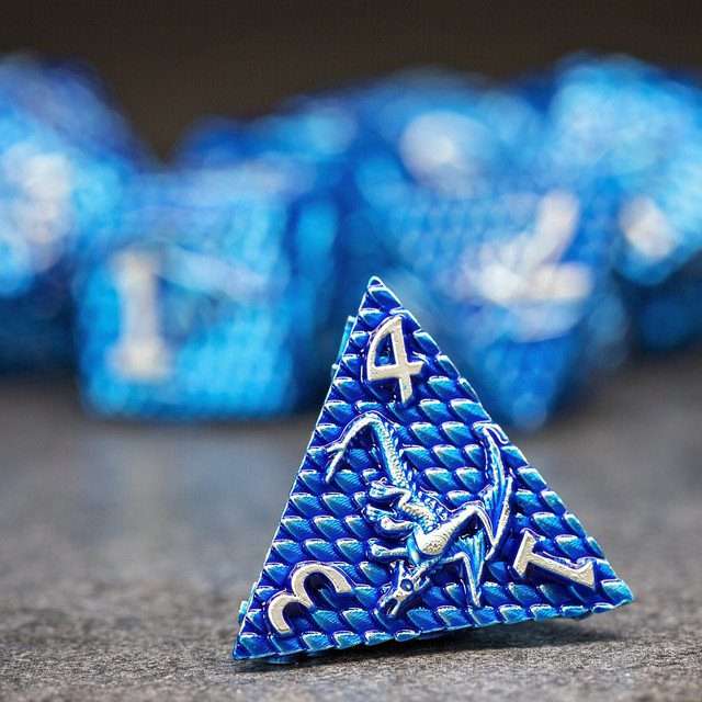 Sage's Dragonscales Blue/Silver Metal Polyhedral Dice Set image 7