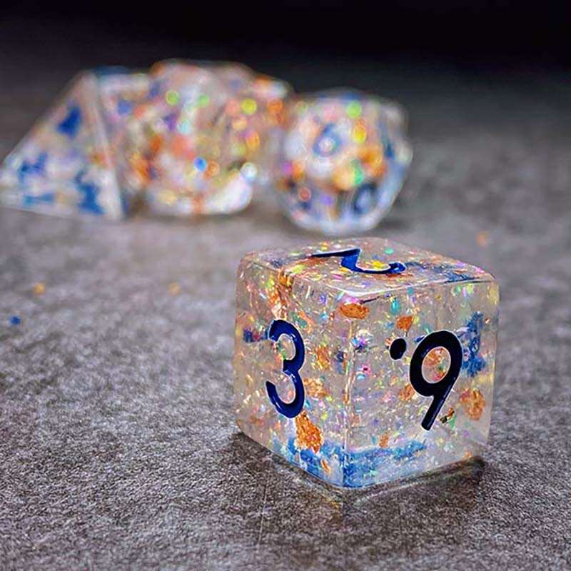 Sage's Cantrips - Transparent Glitter Copper Foil Resin Polyhedral Dice Set image 6
