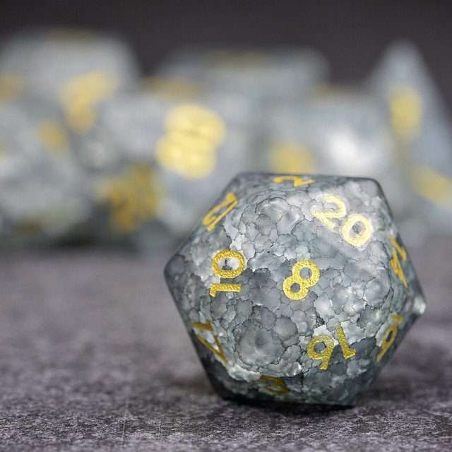 Sage's Kaleidoscopes White/Mica Cracked Glass Frosted Finish Polyhedral Dice Set image 2