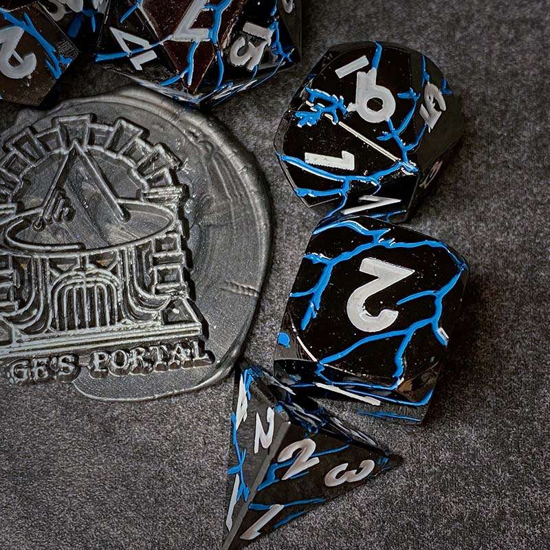 Sage's Relics of Antiquity - Dark Silver Blue Metal Polyhedral Dice Set image 10