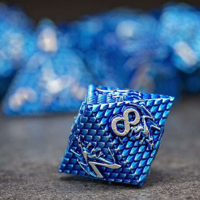 Sage's Dragonscales Blue/Silver Metal Polyhedral Dice Set image 5
