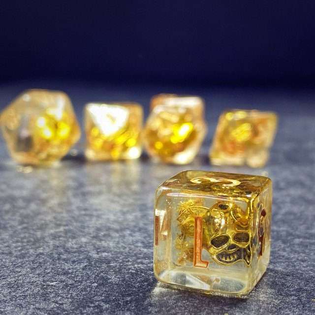 Sage's Familiars - Golden Skull Familiar Resin Polyhedral Dice Set image 29