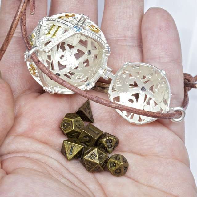Sage’s Tiny Treasures Winter Sky Draconic Cage Necklace with Miniature Dice Set image 4