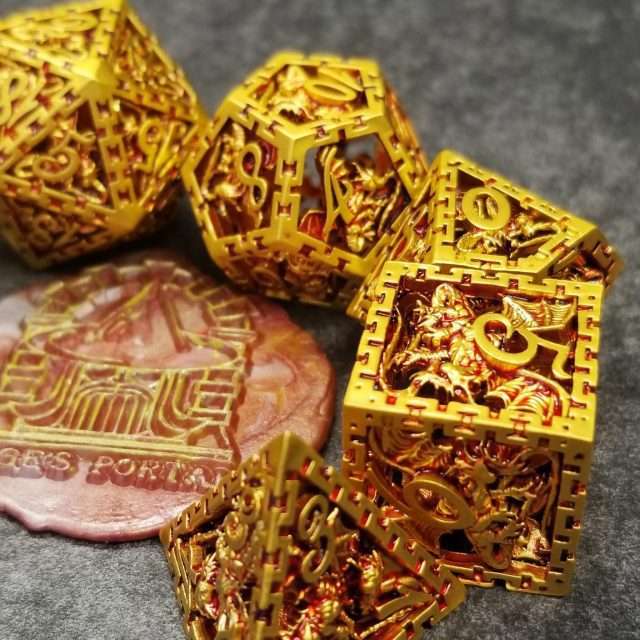 Sage's Dragonstones - Chained Noble Dragon Gold Hollow Metal Polyhedral Dice Set image 9