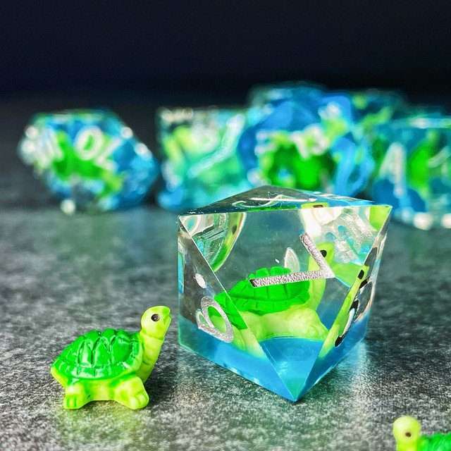Sage's Familiars - Baby Turtle Familiar Sharp Edge Resin Polyhedral Dice Set image 11