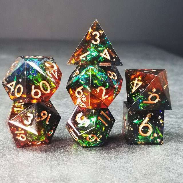 Sage's Enchanted Crystals Cola/Green/Blue Sharp Edge Resin Dice Set image 36