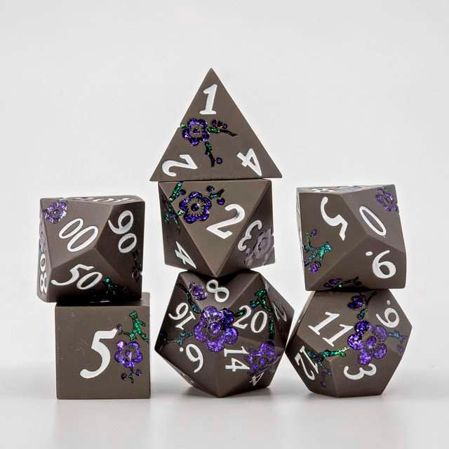 Sage's Petrified Flowers Black/Purple Metal Dice Set image 15