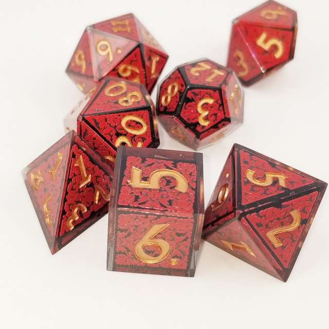 Sage's Arabesque Crimson Sharp Edge Resin Dice Set image 9