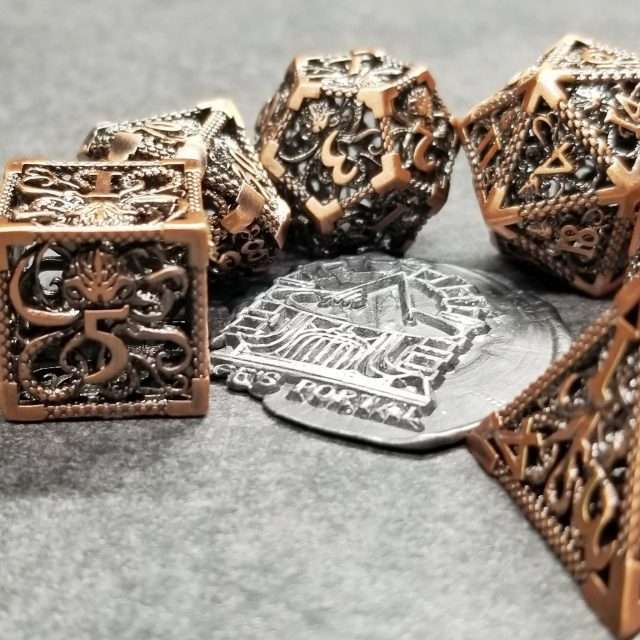 Sage's Cthulhu Shugnahothh Bronze Hollow Metal Polyhedral Dice Set image 9