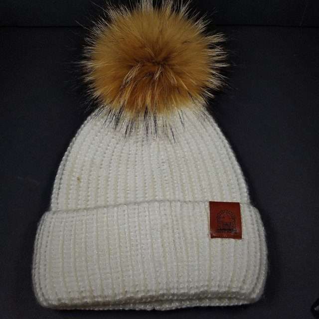 Sage’s Cap – White Knit Beanie with Raccoon Pompom image 4