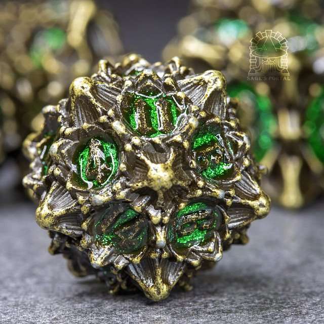 Sage's Deadly Lotus Venomous Bite Metal Polyhedral Dice Set image 1