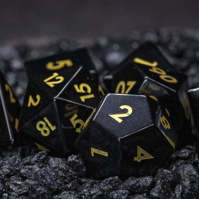 Sage's Treasures - Obsidian Gloss Finish Gold Ink Polyhedral Dice Set image 0