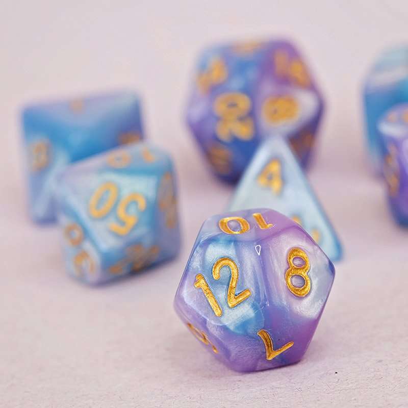 Sage's Stones - Purple/Blue Gold Ink Acrylic Polyhedral Dice Set image 3
