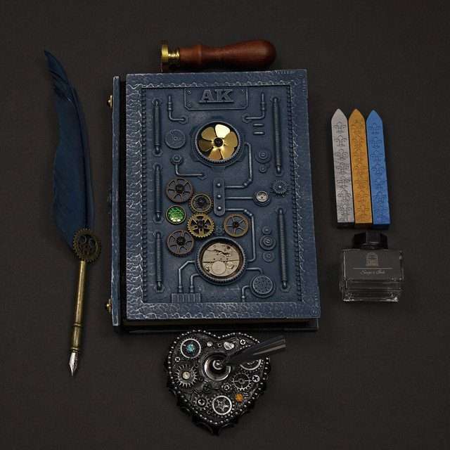 Sage's Gnomish Blue Notebook Gift Set | Handmade Notebook for TTRPG, Sketchbook, Diary image 2