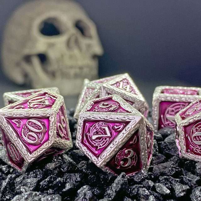 Sage's Anthems - Pearl Silver and Purple Metal Polyhedral Dice Set image 14