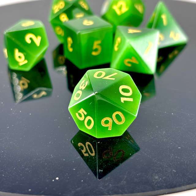 Sage's Treasures - Gemstone Green Cat's Eye Polyhedral Dice Set image 5