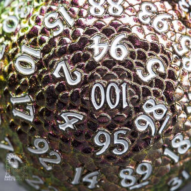 Sage’s Dragon Egg Green/Red d100 Metal Dice image 1