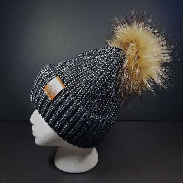Sage’s Cap – Black Knit Beanie with Raccoon Pompom image 1