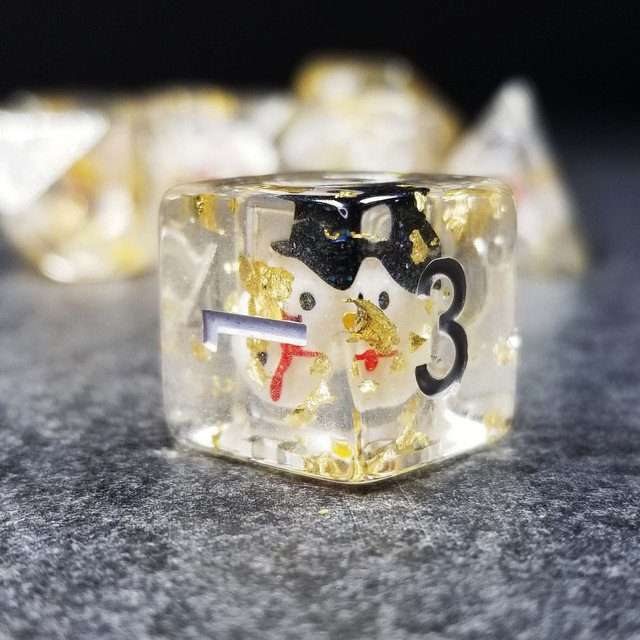 Sage's Familiars - Snowman Resin Silver Ink Polyhedral Dice Set image 22