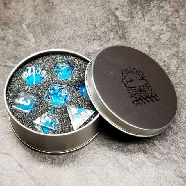 Sage's Sky Souls - Sky Blue Liquid Core Sharp Edge Resin Dice Set image 10