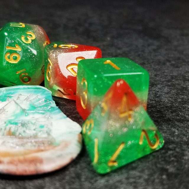 Sage’s Cantrips - Red/White/Green Watermelon Resin Polyhedral Dice Set image 16