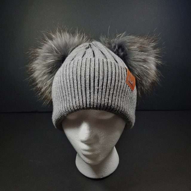 Sage’s Cap – Grey Wool Beanie with Double Raccoon Pompom image 5