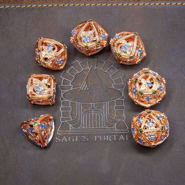 Sage’s Dragon Orb Copper Green Diamond Hollow Metal Polyhedral Dice Set image 9