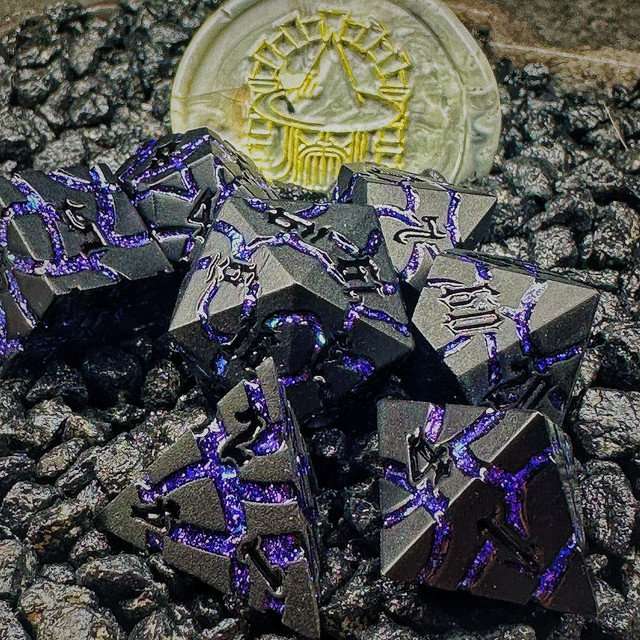 Sage's Warp Stones Black Hole Metal Polyhedral Dice Set image 0