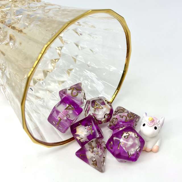 Sage's Baby Unicorn Familiar Resin Polyhedral Dice Set image 7