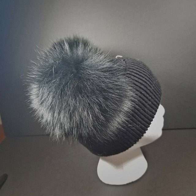 Sage’s Cap – Black Wool Beanie with Double Raccoon Pompom image 5