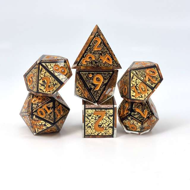 Sage's Arabesque Gold Sharp Edge Resin Dice Set image 2