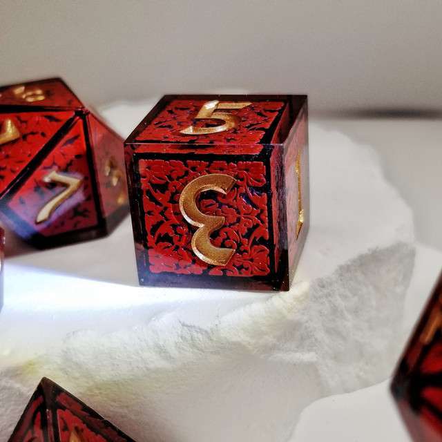 Sage's Arabesque Crimson Sharp Edge Resin Dice Set image 4