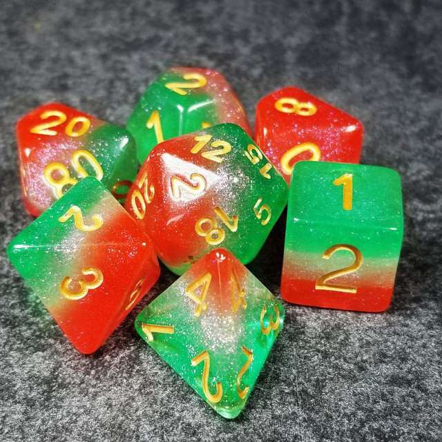 Sage’s Cantrips - Red/White/Green Watermelon Resin Polyhedral Dice Set image 11