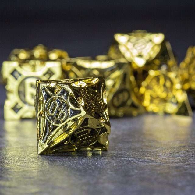Sage’s Runic Caltrops Gold/Black Metal Polyhedral Dice Set image 2
