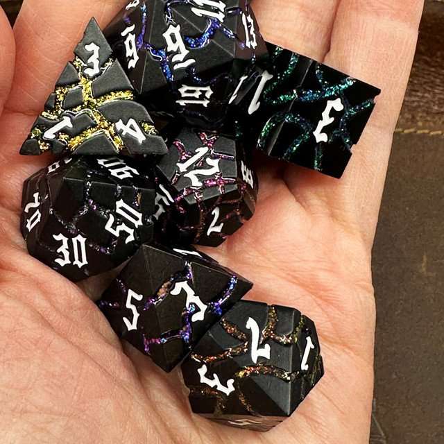 Sage's Warp Stones Matte Black Galaxy Metal Polyhedral Dice Set image 10
