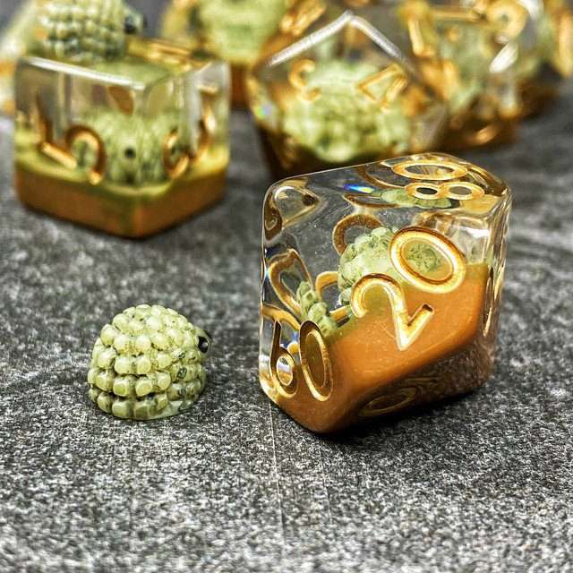 Sage's Baby Hedgehog Green Familiar Resin Polyhedral Dice Set image 4