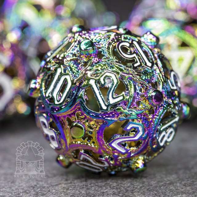 Sage’s Ouroboros Rainbow Hollow Metal Polyhedral Dice Set image 0