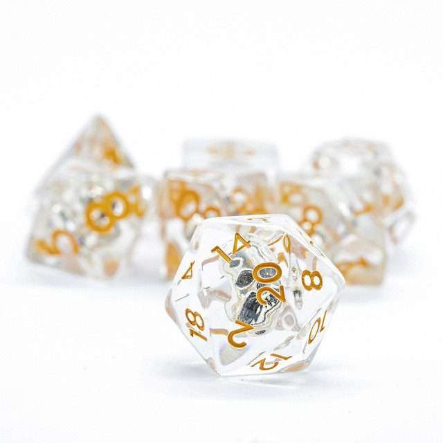 Sage's Familiars - Golden Skull Orange Ink Resin Polyhedral Dice Set image 2