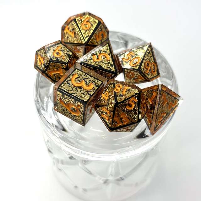 Sage's Arabesque Gold Sharp Edge Resin Dice Set image 6