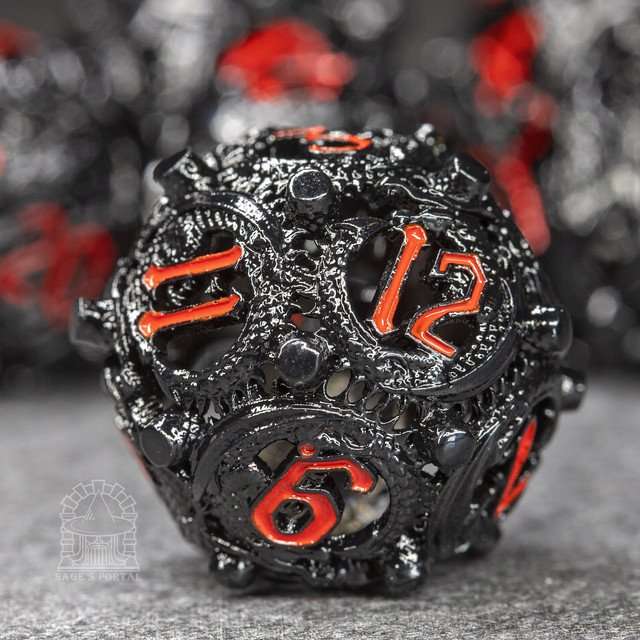 Sage’s Ouroboros Crimson Midnight Hollow Metal Polyhedral Dice Set image 3