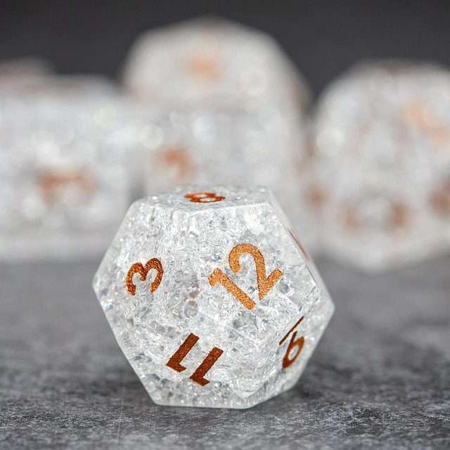 Sage's Kaleidoscopes Ice White Cracked Glass Gloss Finish Polyhedral Dice Set image 4