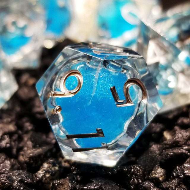 Sage's Sky Souls - Sky Blue Liquid Core Sharp Edge Resin Dice Set image 2