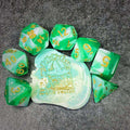 Sage's Stones - Green/White Gold Ink Acrylic Polyhedral Dice Set image 0