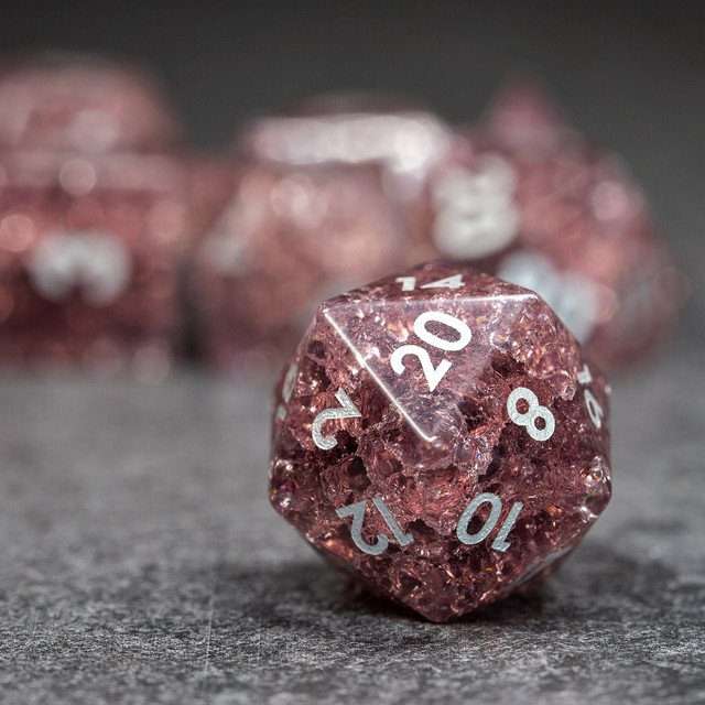 Sage's Kaleidoscopes Salmon Cracked Glass Gloss Finish Polyhedral Dice Set image 2
