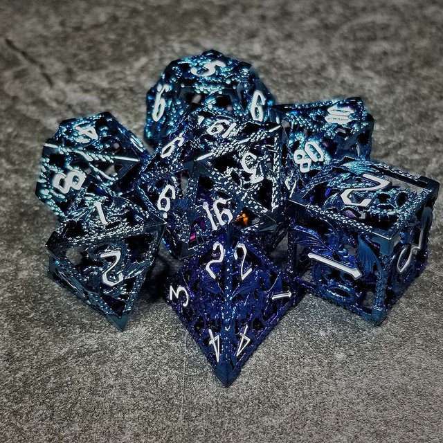 Sage's Dragonstones - Blue Noble Dragon Hollow Metal Polyhedral Dice Set image 6