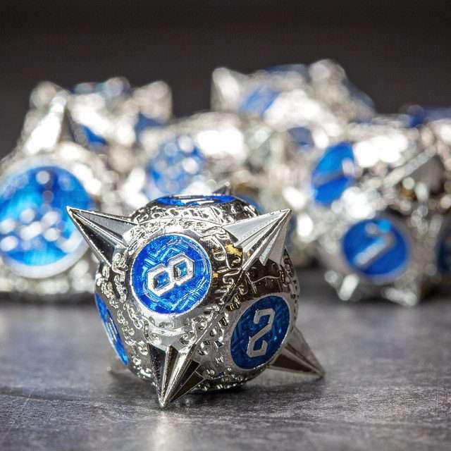 Sage's Enchanted Morningstars - Silver/Blue Metal Polyhedral Dice Set image 5