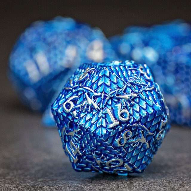 Sage's Dragonscales Blue/Silver Metal Polyhedral Dice Set image 1