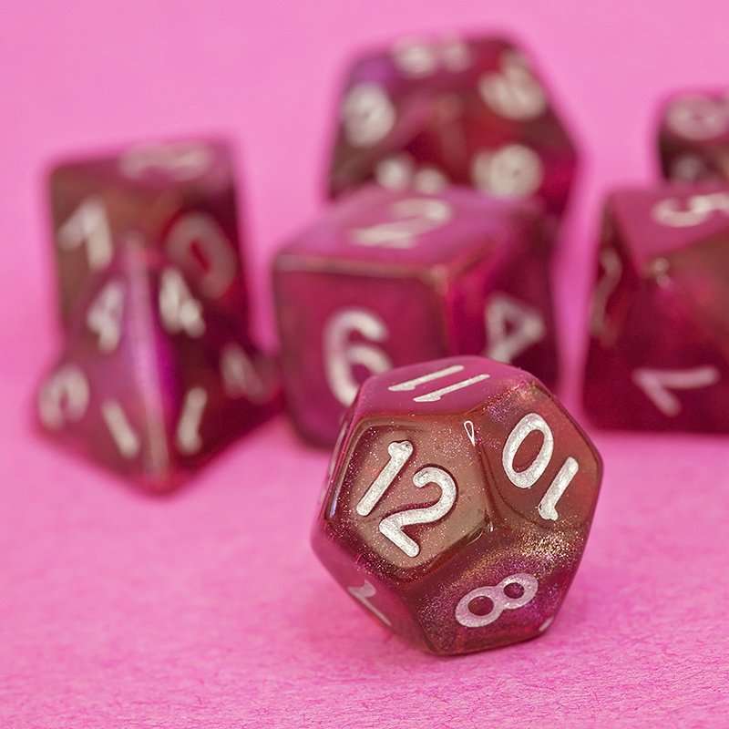 Sage's Shards - Pink/Purple/Orange Glitter Polyhedral Dice Set image 2