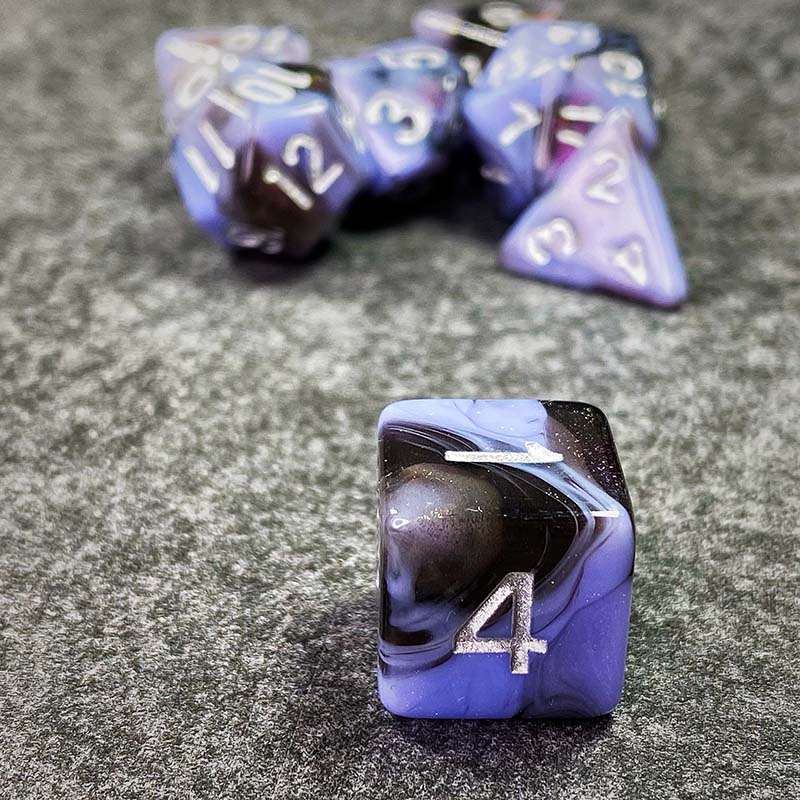 Sage's Shards - Black/Lilac Glitter and Silver Ink Acrylic Polyhedral Dice Set image 6
