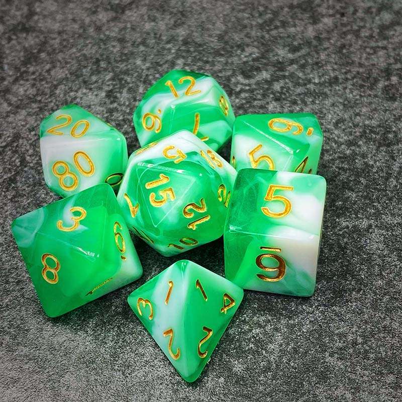 Sage's Stones - Green/White Gold Ink Acrylic Polyhedral Dice Set image 9